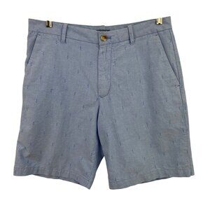 Izod Mens Anchor Print Light Blue Flat Front Shorts Size 32 Casual